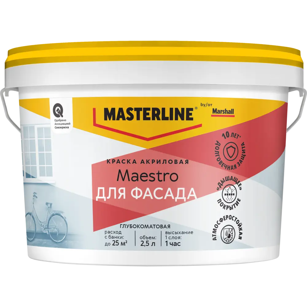 Фасадная краска Masterline Maestro глубокоматовая цвет белый база BW 2.5 л Santreyd STLM-2097484