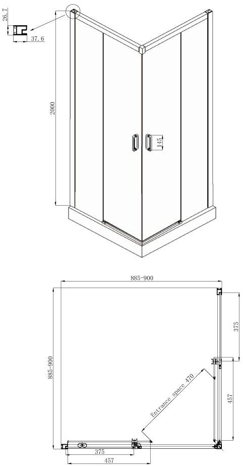 Душевое ограждение Ambassador Queen 11011203Black (900x900x2000), 1 место  - Вид №8