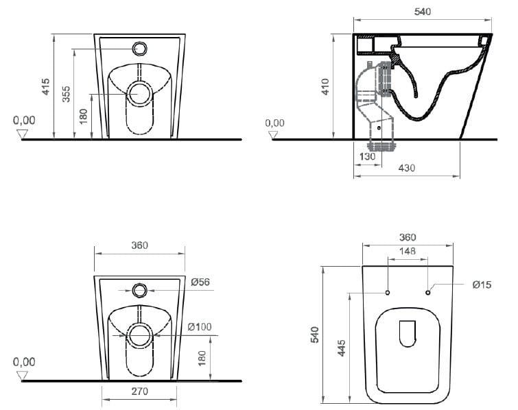 Керамический туалет без пола Ercos Wave ARCH-00145588 - Вид №1