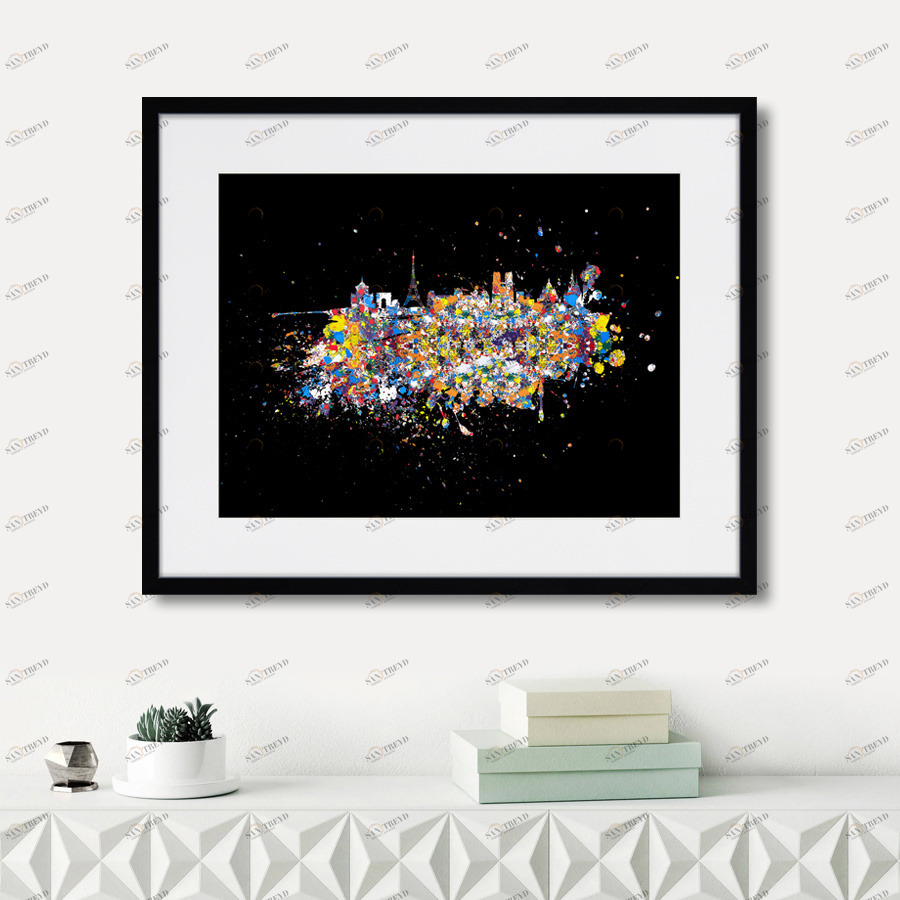 Картина в деревянной раме 52х42 см "Париж, оптимистическая абстракция на черном фоне, 2016г." КАРТИНЫ В КВАРТИРУ  264554 Белый;коричневый;разноцветный 