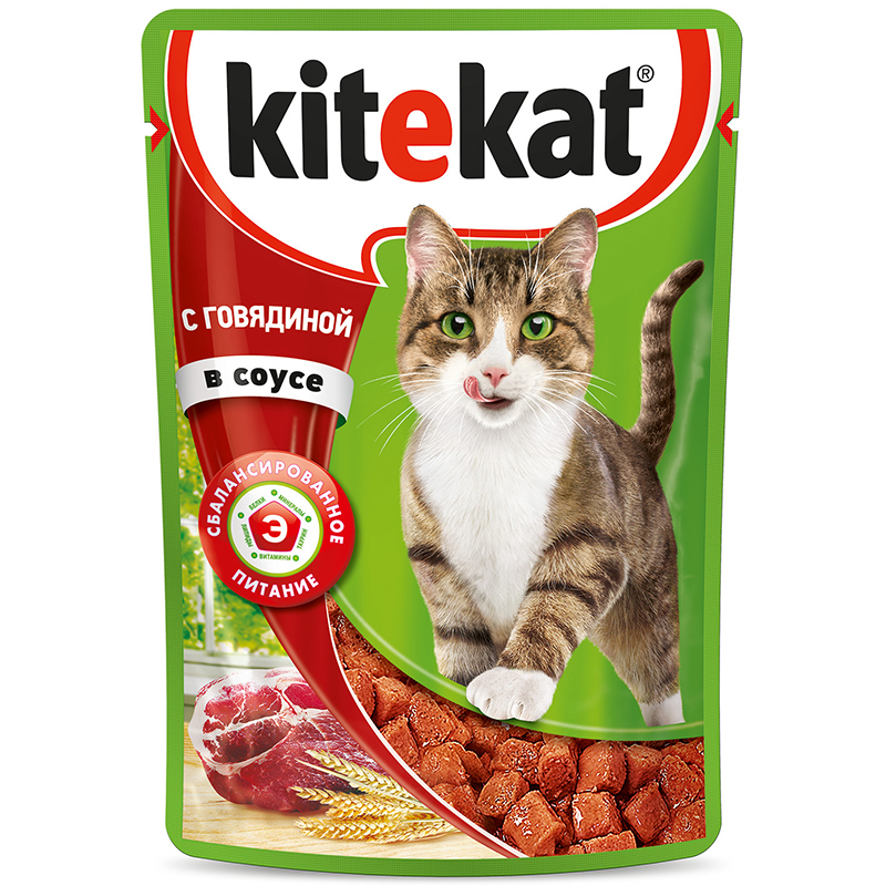ПР0037571 Корм для кошек говяд в соусе конс. пауч 85г Kitekat 