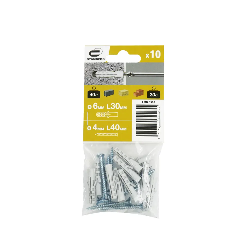 Дюбель потайной Standers PND 6х30 мм, с шурупом 4х40 мм, нейлон, 10 шт STLM-2058076 - Вид №3