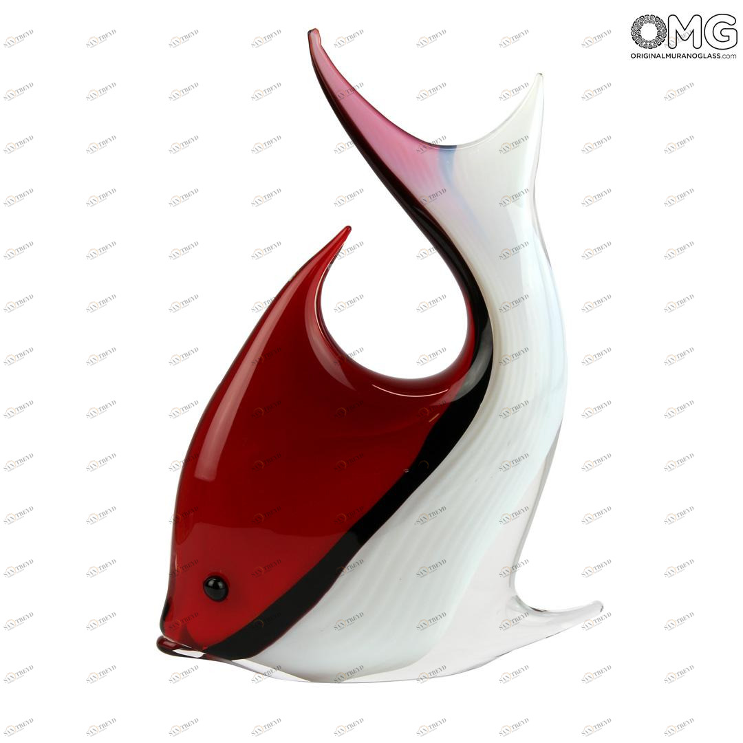3884 ORIGINALMURANOGLASS Скульптура Красно-белая Рыба - муранское стекло OMG 22 см 