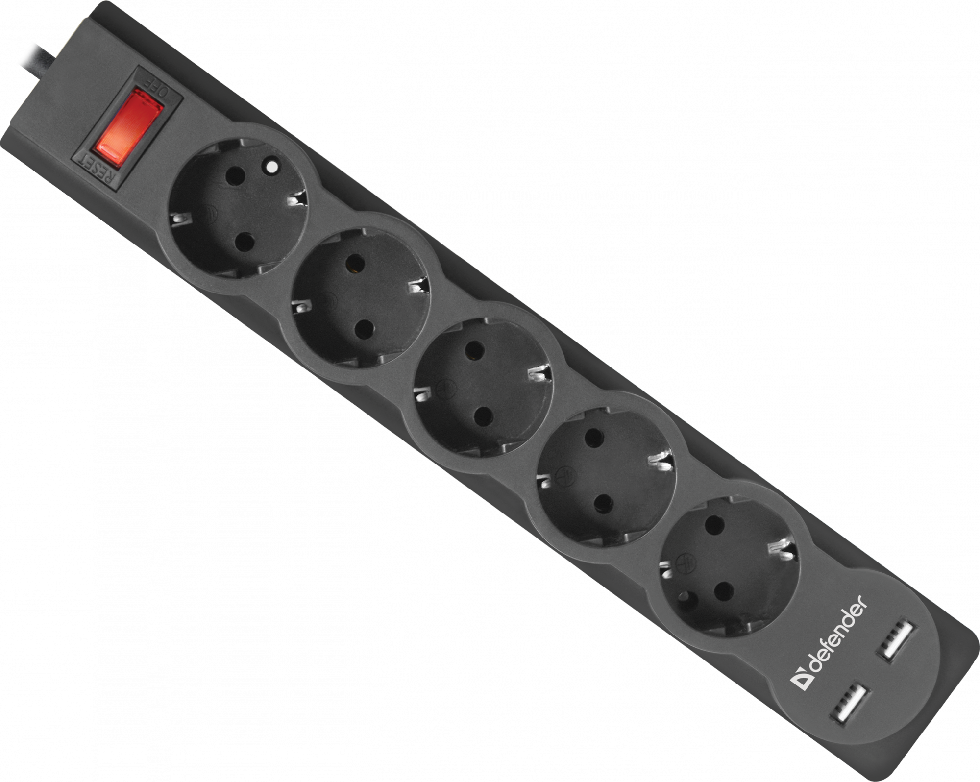 99755 Сетевой фильтр dfs 755 5,0 м, 5 розеток, 2xusb, 2.1a Defender Santreyd 