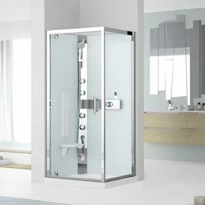 Novellini. Душевая кабина термостатическая 90x90 GF90 HYDROMASSAGE с низким душевым поддоном и серебристым профилем GLAX 3