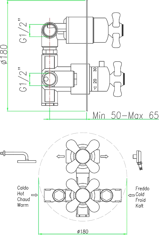 AM970903017 Смеситель для душа , хром-золото Webert Armony - Вид №1