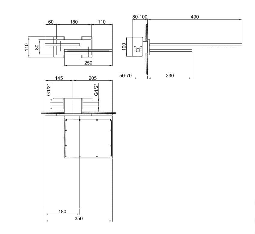 Настенная душевая головка с 2 струями Fantini Rubinetti 8035B+8035A ARCH-00030579 - Вид №2
