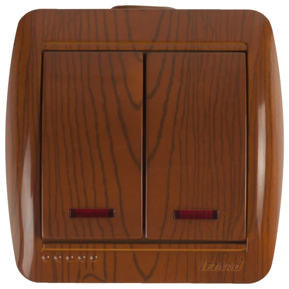 Выключатель накладной Lezard Nata 2 клавиши с подсветкой, цвет сосна 13441286 STLM-2057361