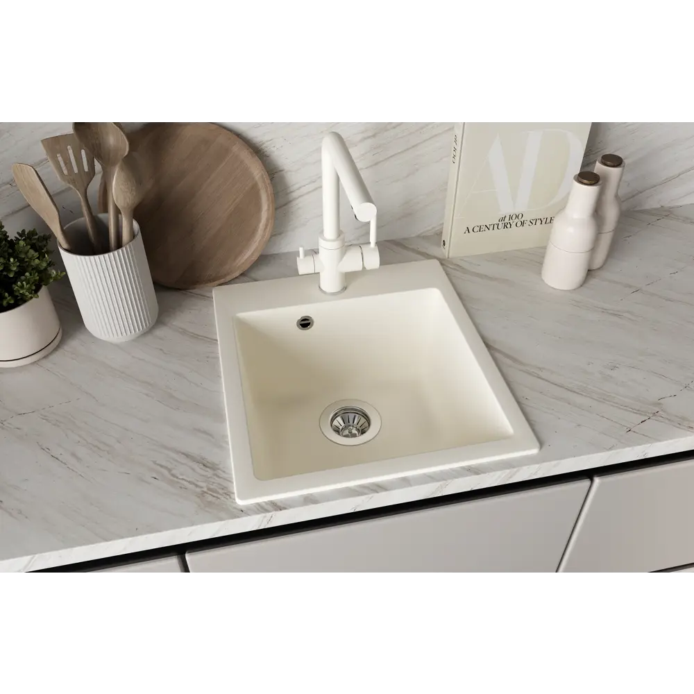 Мойка для кухни врезная KONSENSA 48x43 см глубина чаши 20 см кварц цвет белый Lm 43x48 STLM-2088660 - Вид №5