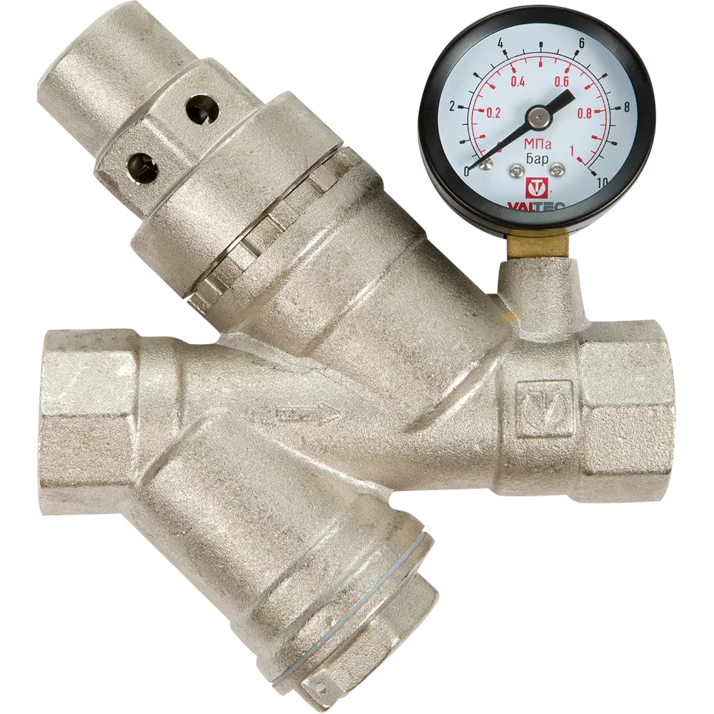 Редуктор давления Valtec с манометром 3/4", никелированная латунь VT.082.N.05 STLM-2201027 - Вид №1