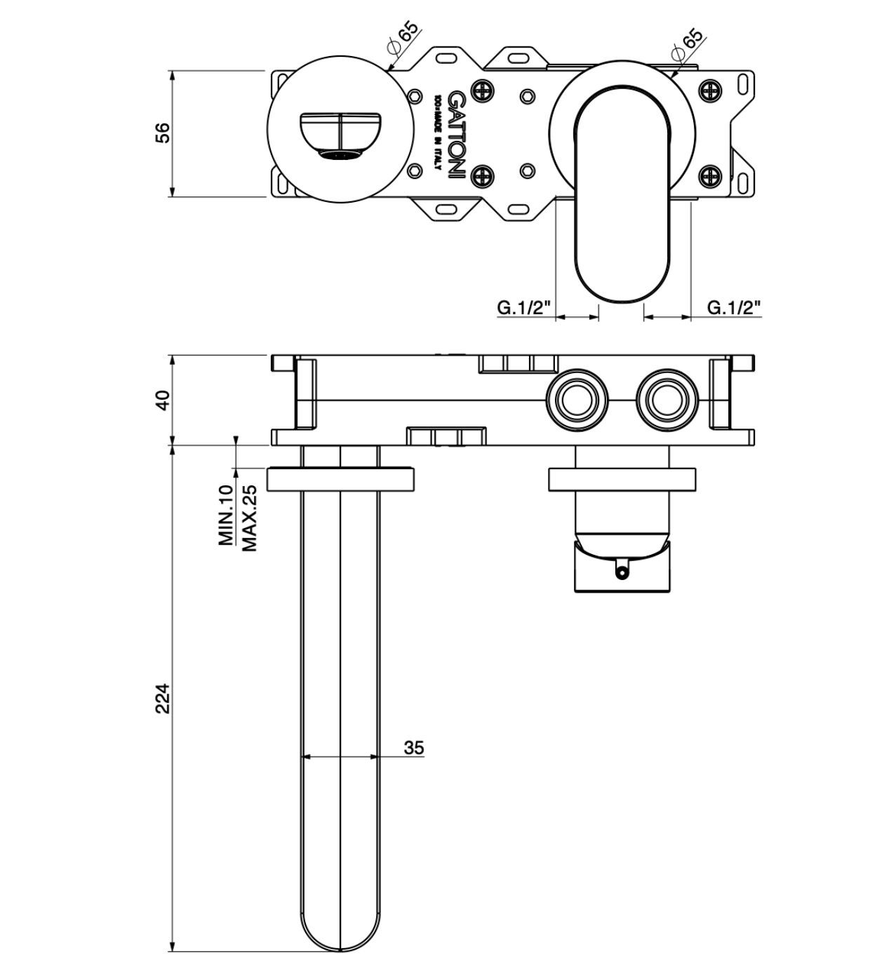 Настенный однорычажный смеситель для раковины GATTONI H20MIX 7000 ARCH-00115939 - Вид №2