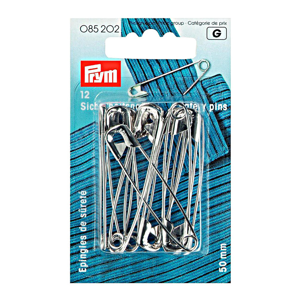 085202 Булавки английские 50 мм сталь в блистере 12 шт №3, под серебро PRYM 