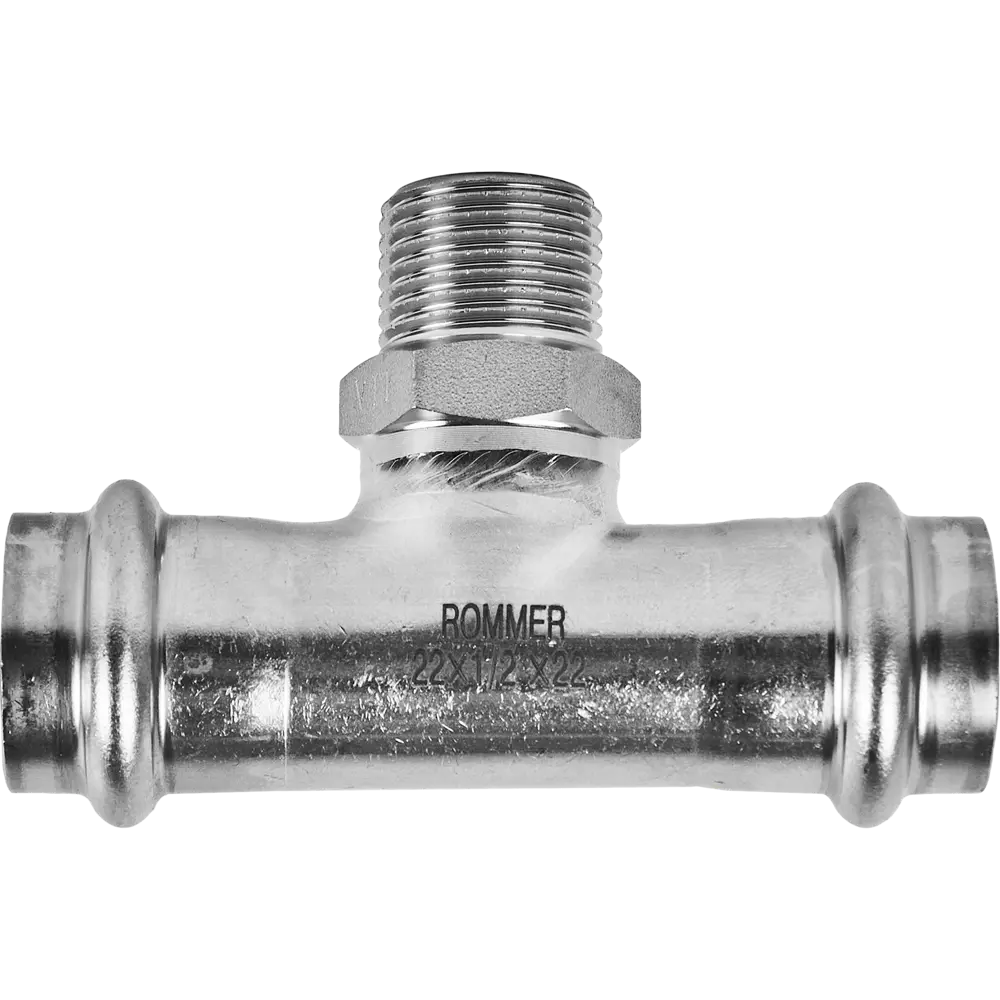 Тройник переходной Rommer 1/2"x22 мм ВПр-НР нержавеющая сталь STLM-2079327 - Вид №1