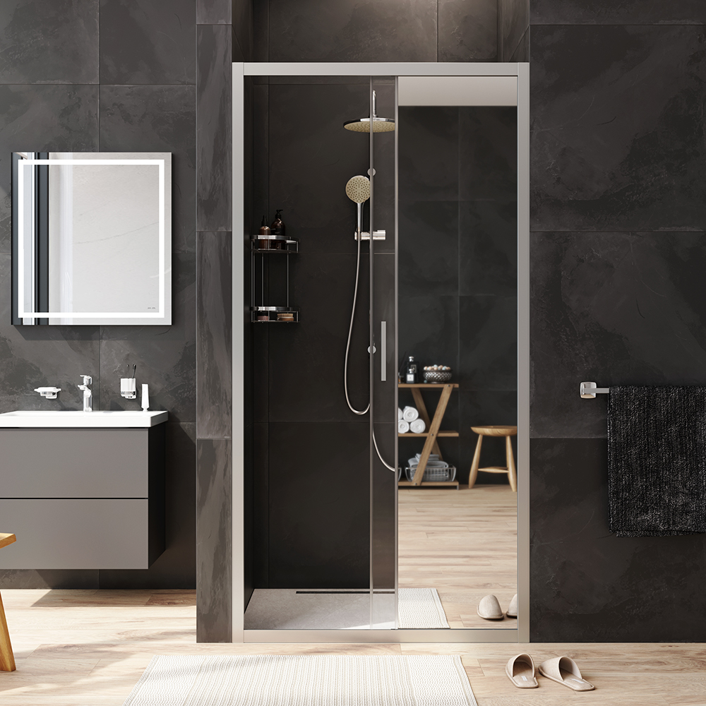 W90G-100-1-195MMir Solo Дверь душевая 100х195 стекло зеркальное профиль матовый хром AM.PM Gem - Вид №2