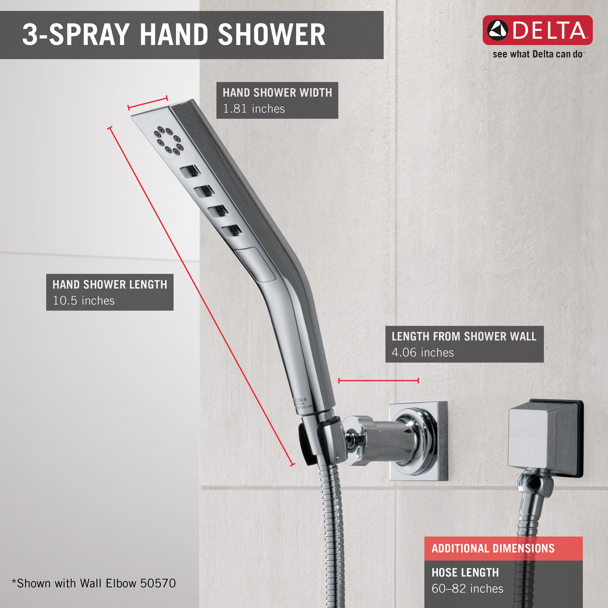 55799-KS H2Okinetic® Ручной душ с 3 настройками для настенного монтажа Delta Faucet Universal Showering Черный нержавеющий  - Вид №2
