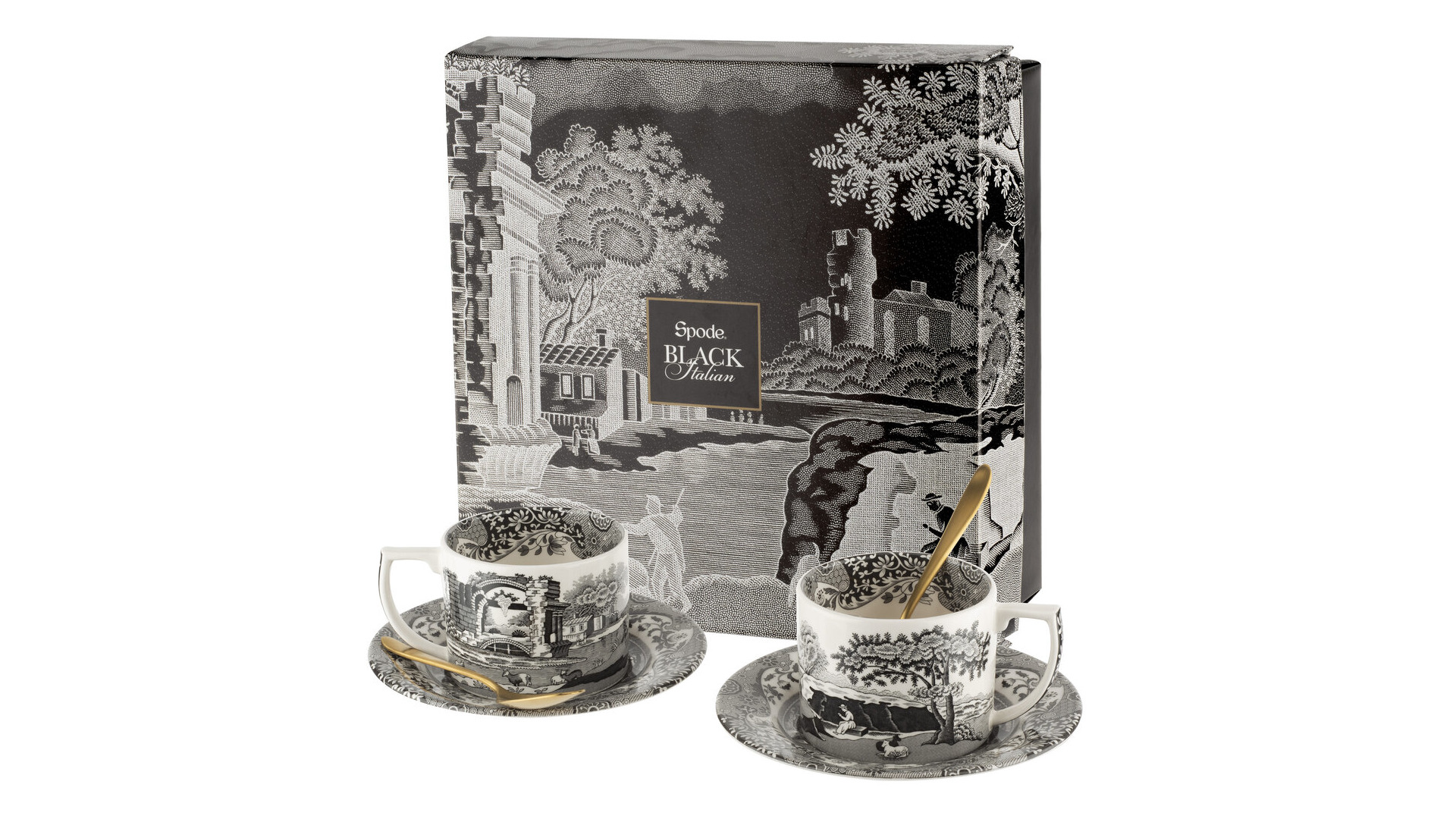 10655438 Spode Набор чашек чайных с блюдцами и чайными ложками Spode "Черная Италия" 280мл, 2шт (лимитированный вып Фаянс  - Вид №7