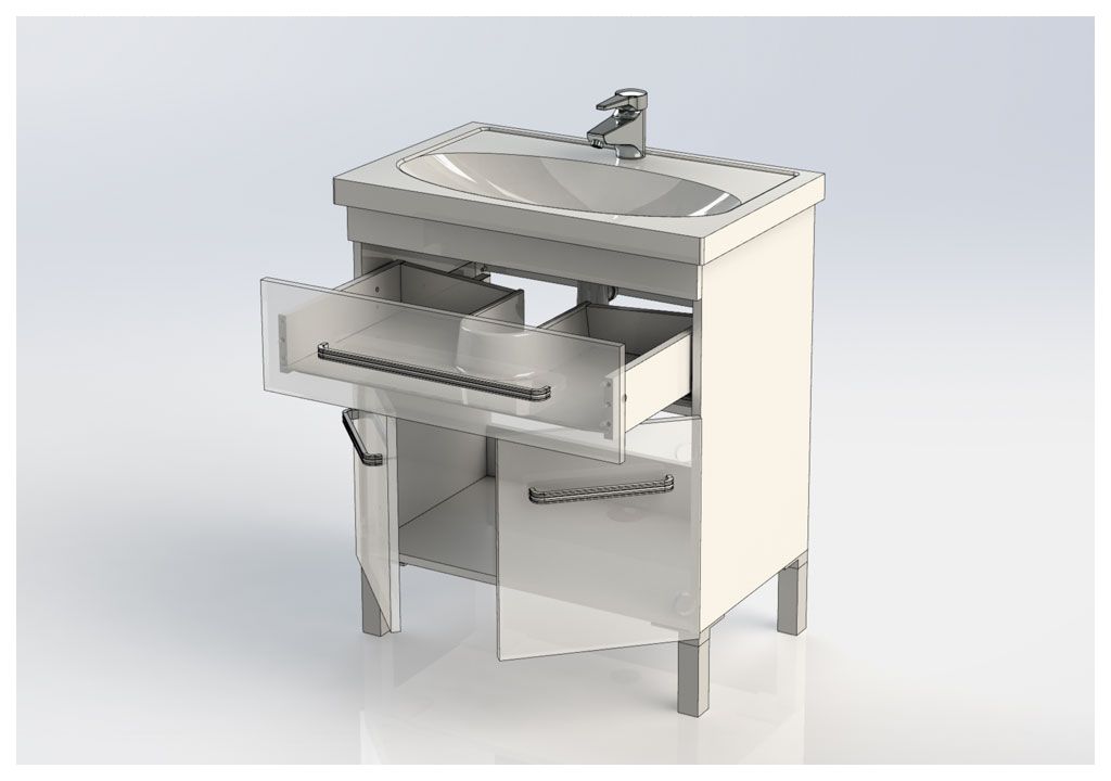 Тумба с раковиной Aquanet Сиена 70 белый (напольный 1 ящик 2 дверцы) 0018922300185343 - Вид №4