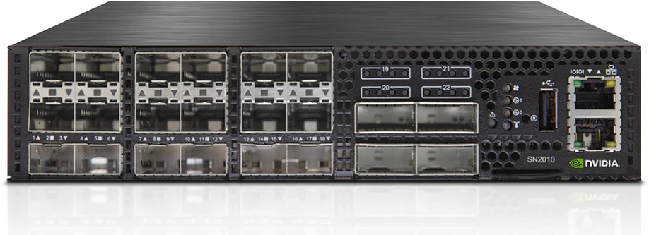 MSN2010-CB2F Spectrum™ based 10/25gbe and 100gbe, 1u open ethernet switch with mlnx-os, 18 sfp28 and 4 qsfp28 ports, 2 power supplies (ac), short Mellanox Santreyd 