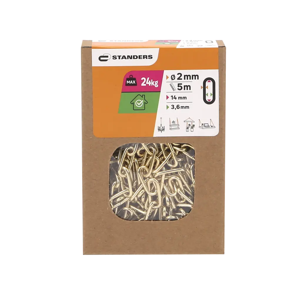 Цепь Standers латунированная сталь DIN 5685/A короткое звено 2 мм 5 м/уп STLM-2126930 - Вид №2