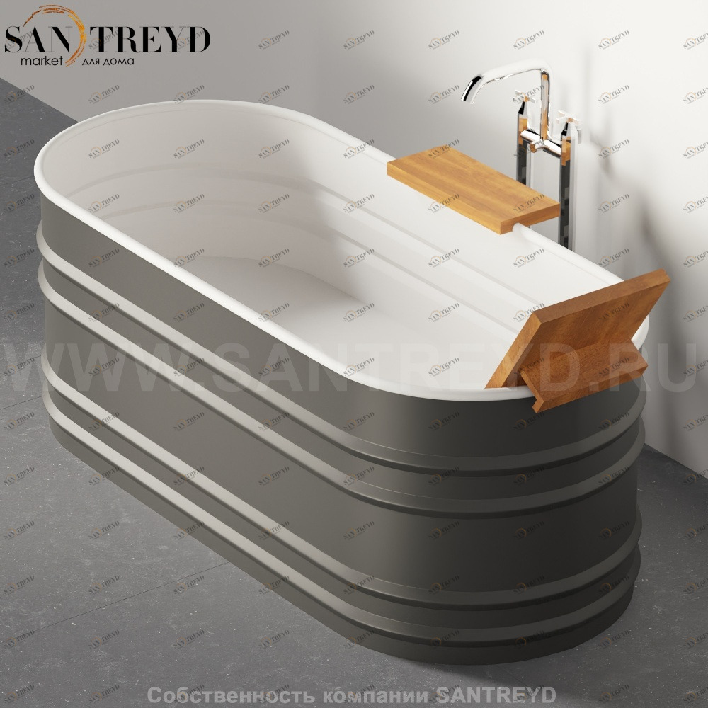 Ванна свободностоящая VIEQUES стальная графитовая в комплекте со спинкой ироко Agape AVAS0911IZG