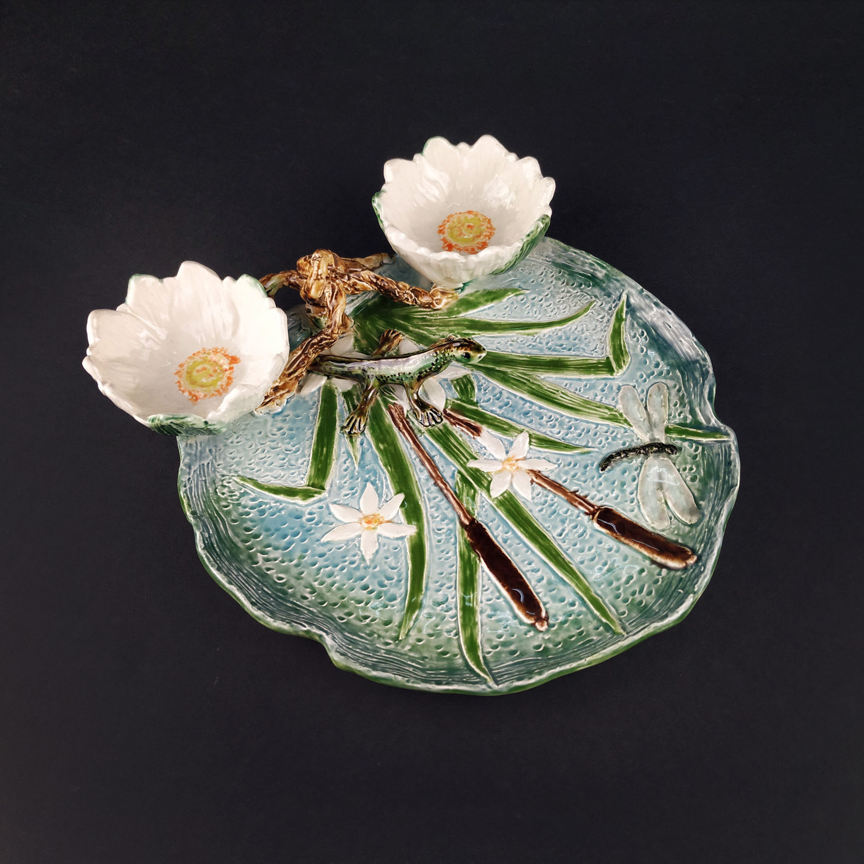 Блюдо для закусок (с двумя кувшинками) Голубой PROVANSFAIENCE sun-id-994603 - Вид №17