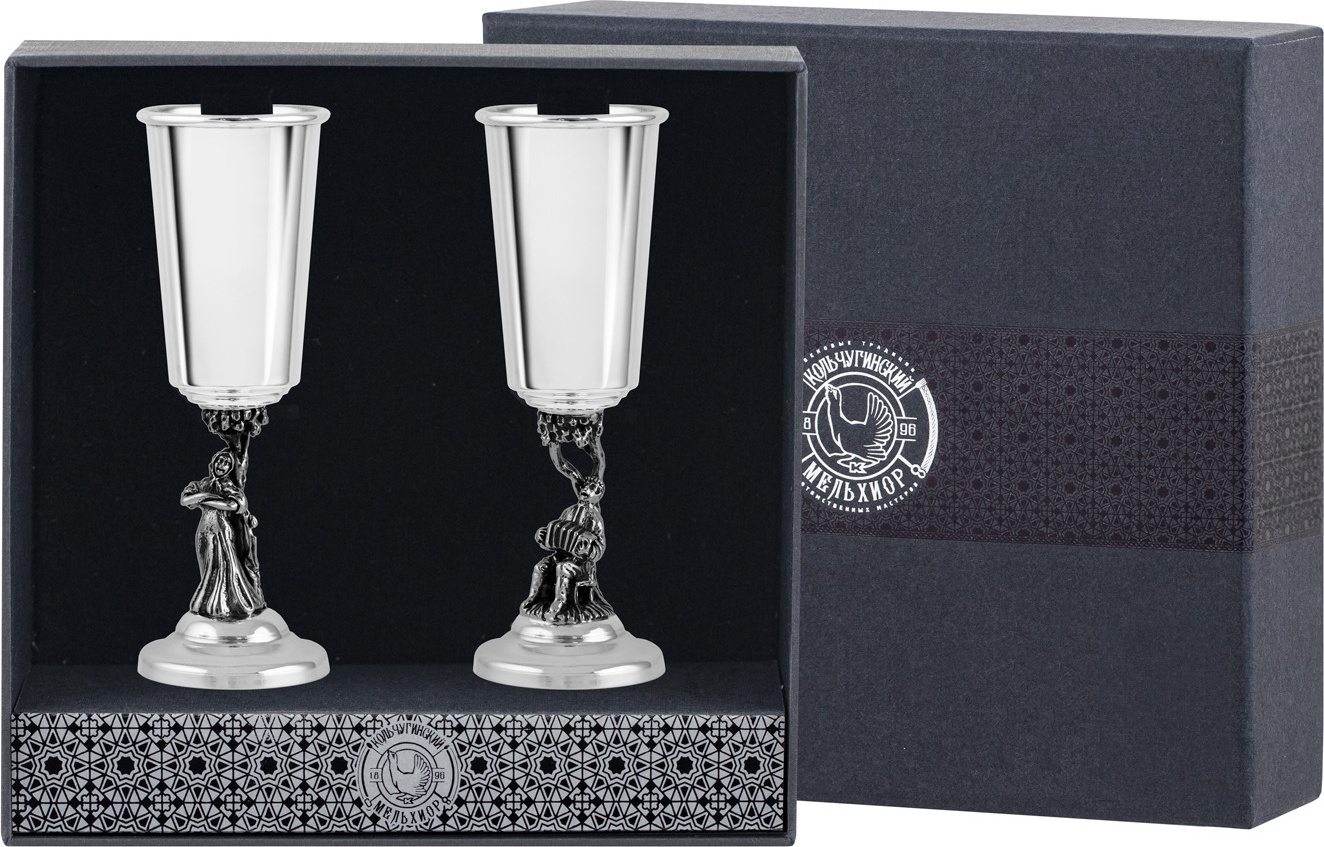 10640273 Аргента (Россия) Набор из 2 рюмок "Иван-да-Марья" посер. полир. с чернью + футляр 000000, -? Серебро 925 