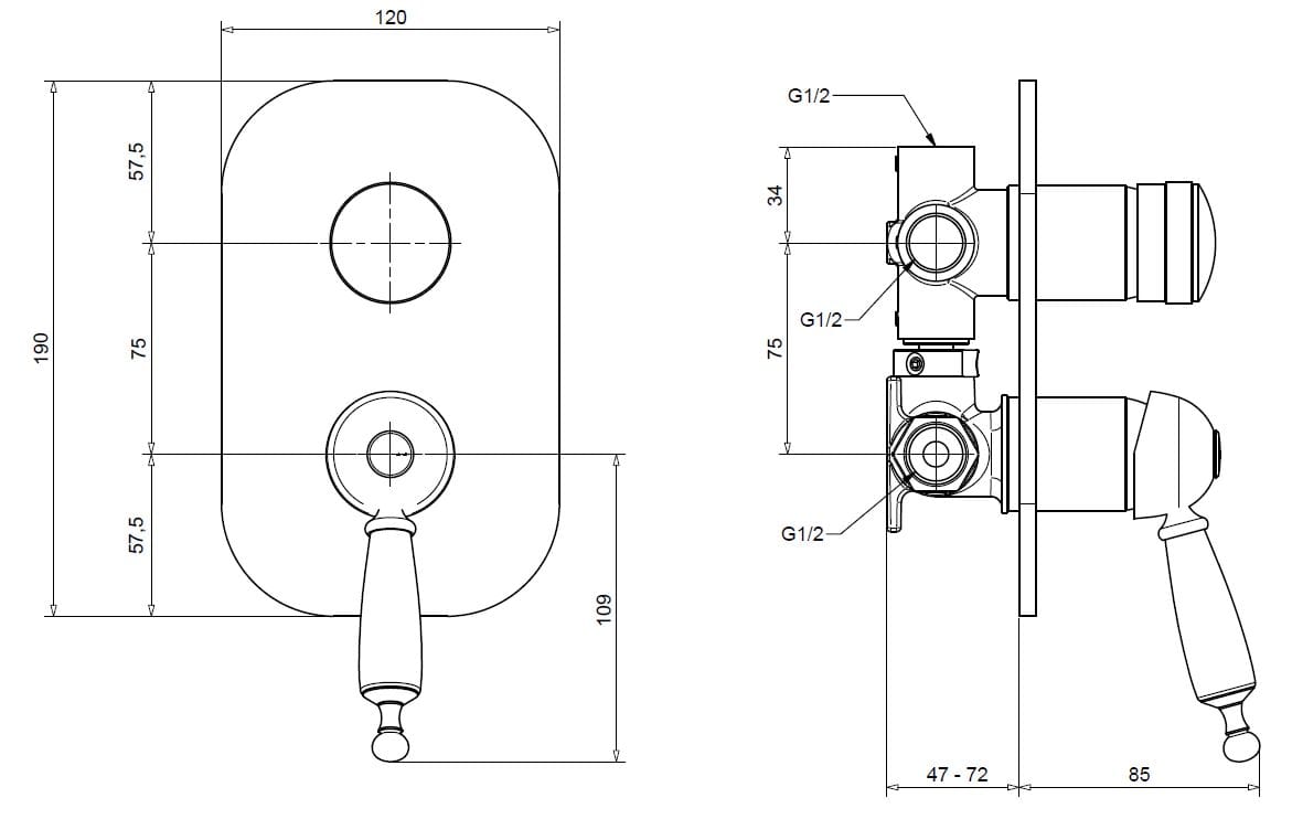 Однорычажный встраиваемый смеситель для душа с переключателем Gaia Mobili Complements ARCH-00145905 - Вид №2