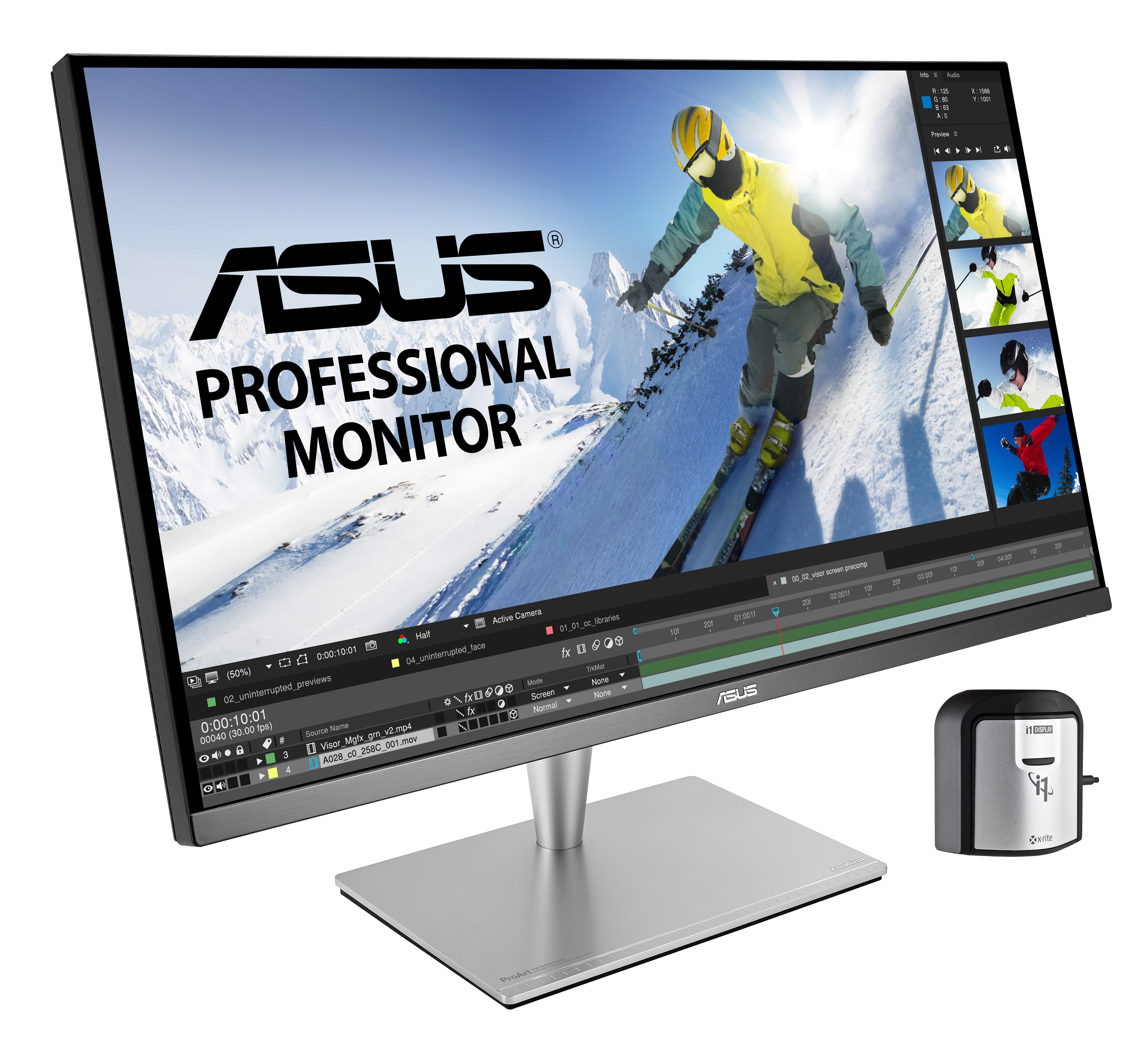 90LM03H0-B02370 pa32uc-k 32'' professional monitor, 4k (3840 x 2160), ips, quantum dot, hdr1000, ultrahd premium, 384 zones local dimming, 99.5% adobe rgb/95% dci-p3, e< 2, thunderbolt 3, hdmi 2.0b, usb type c, x-rite i1 display pro ASUS ASUS ProArt Santreyd  - Вид №1