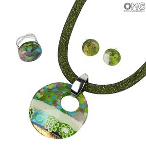 2119 ORIGINALMURANOGLASS Набор украшений Rotonda Cortina зелёно-золотой из муранского стекла 54 см