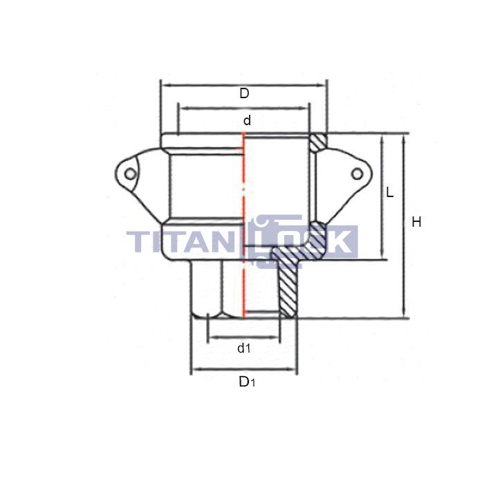 Камлок нержавеющий тип D розетка, внутр. резьба BSP 3/4", AISI304, TL75DSS TITAN LOCK  - Вид №1