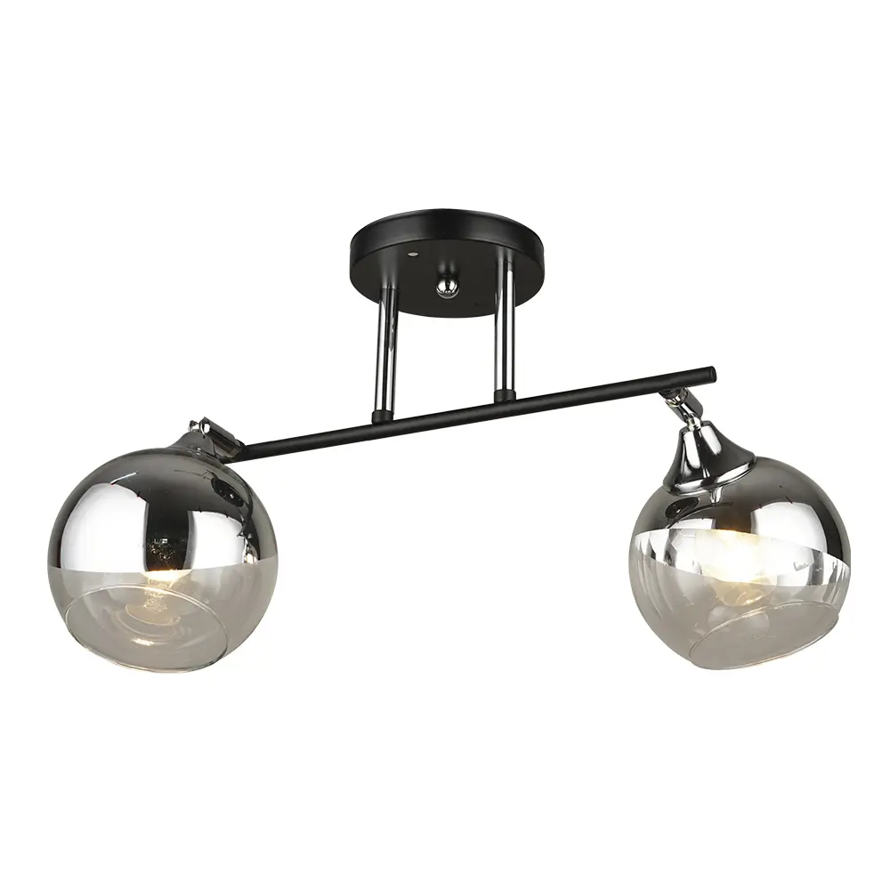 Люстра потолочная Присси 2 лампы, 6 м², цвет чёрный/хром СЕМЬ ОГНЕЙ STLM-2105727