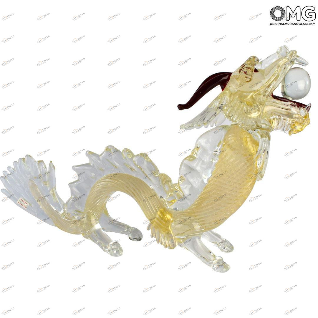 4490 ORIGINALMURANOGLASS Скульптура Золотой Дракон - муранское стекло OMG 56 см 