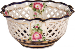 10618218 Гжельский фарфоровый завод Конфетница "Магнолия" (выс.худ.роспись)