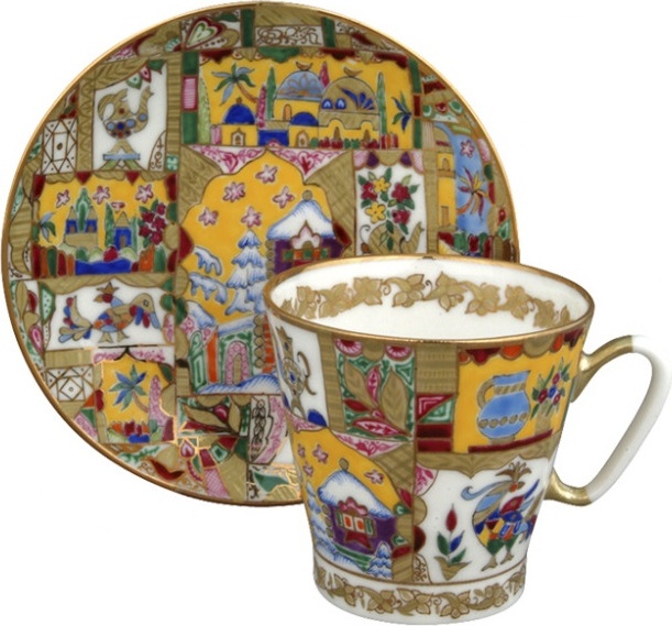 80401 Императорский фарфоровый завод Чашка с блюдцем "Сказка" "Чёрный кофе" Фарфор костяной 