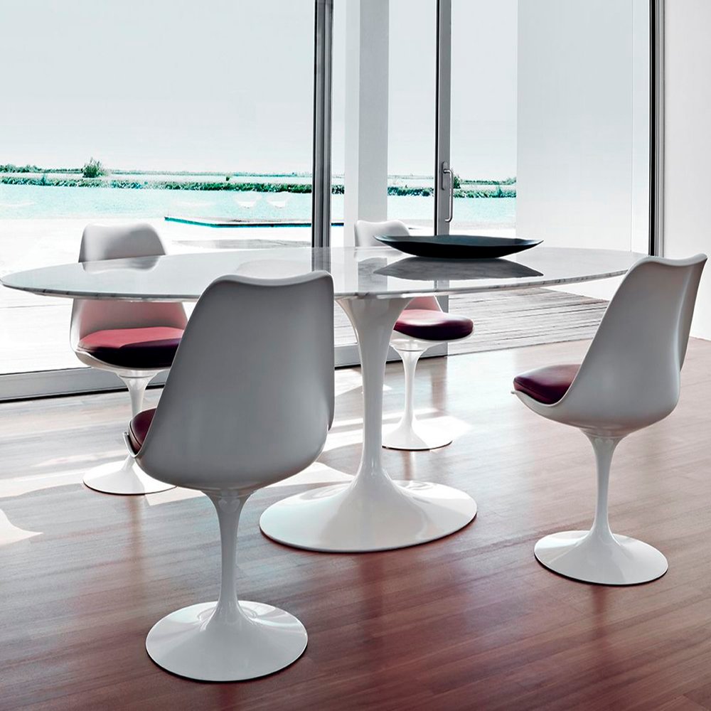 Стул пластиковый белый с красной подушкой Eero Saarinen Style Tulip Chair SOHO DESIGN ДИЗАЙНЕРСКИЕ, TULIP 131548 Белый;красный  - Вид №4