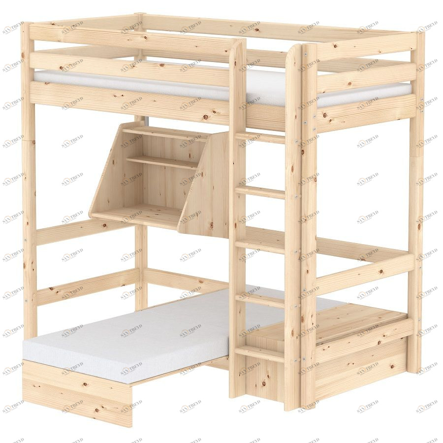 Кровать Flexa Classic Casa высокая со встроенным спальным модулем и столом, лакированная, 200 см 9010334101