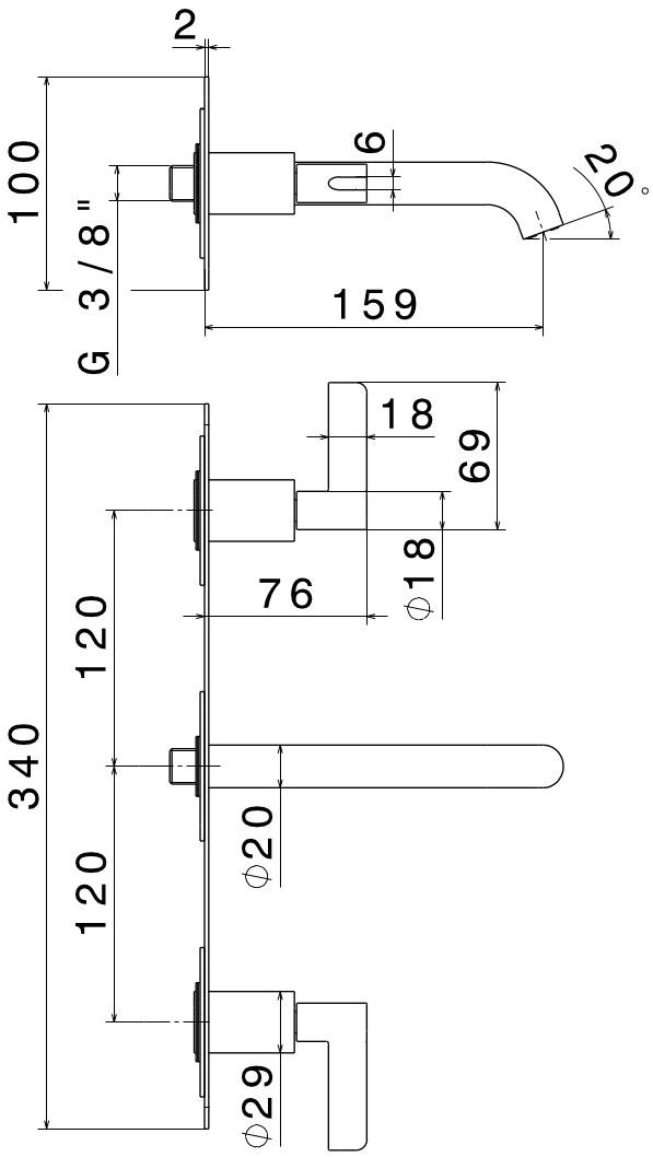 newform Смеситель для умывальника настенный на 3 отверстия с тарелкой Blink chic 71021e - 71021e - Вид №4