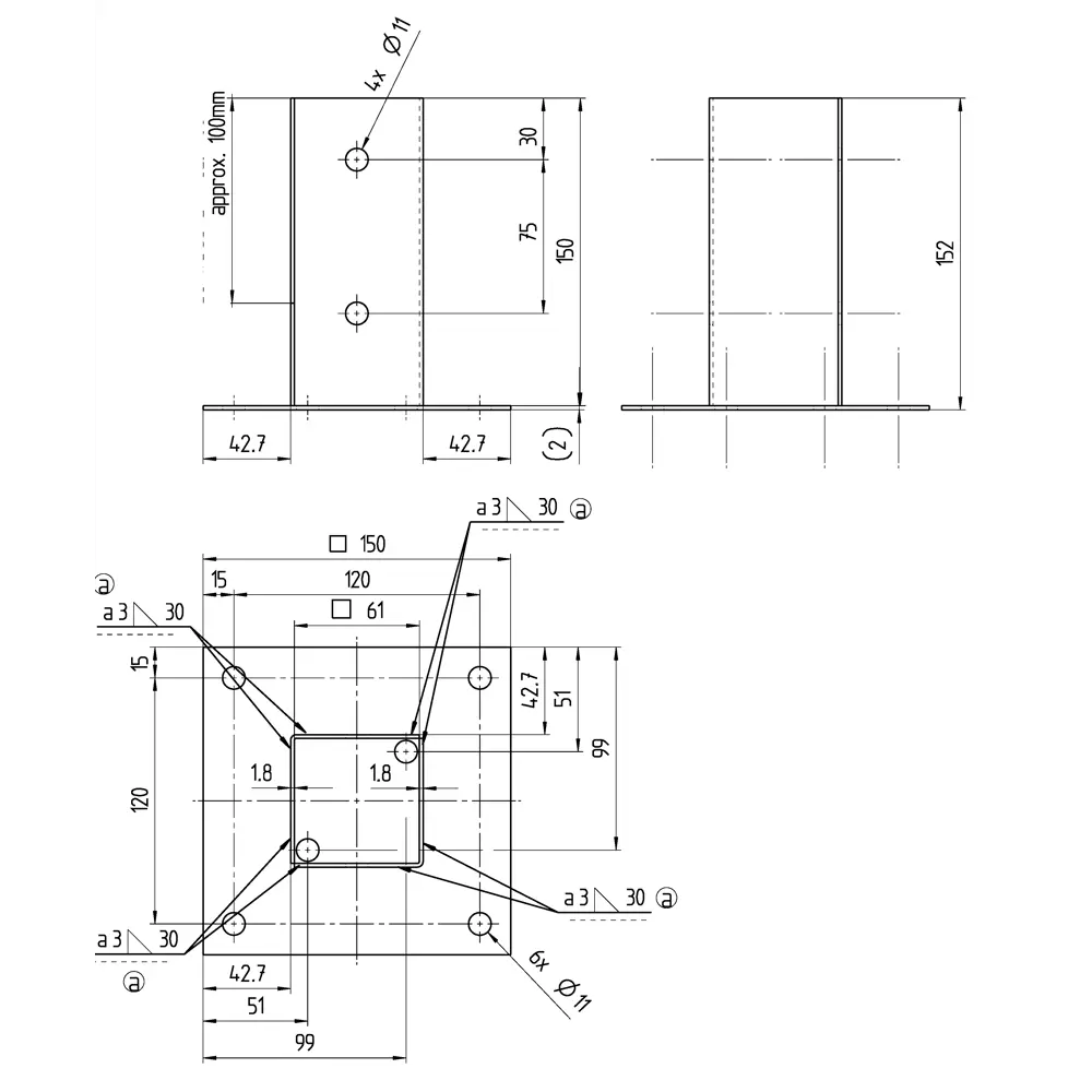 Опора столба прикручиваемая 61x61x150 мм Santreyd STLM-2209465 - Вид №1