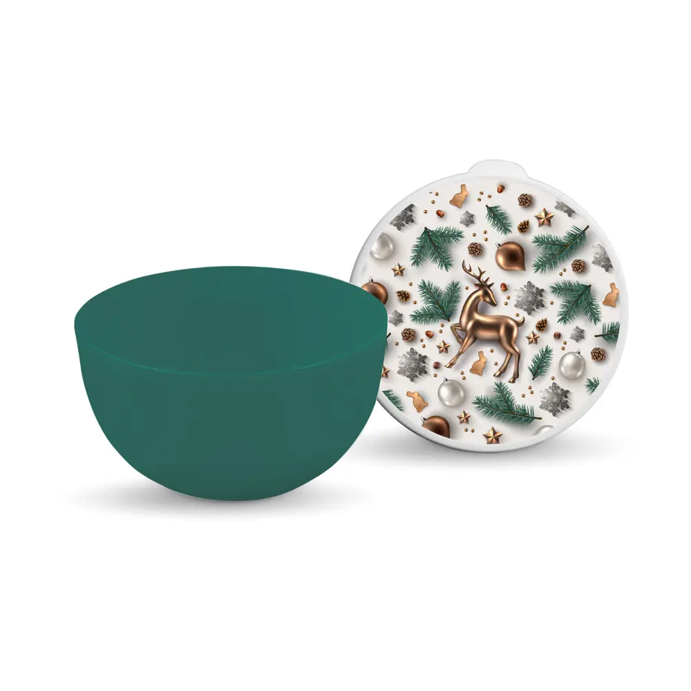 Миска 2000 мл 19.8x10 см "Новогодний олень" круглая пластик цвет бело-зеленый Santreyd STLM-2086367
