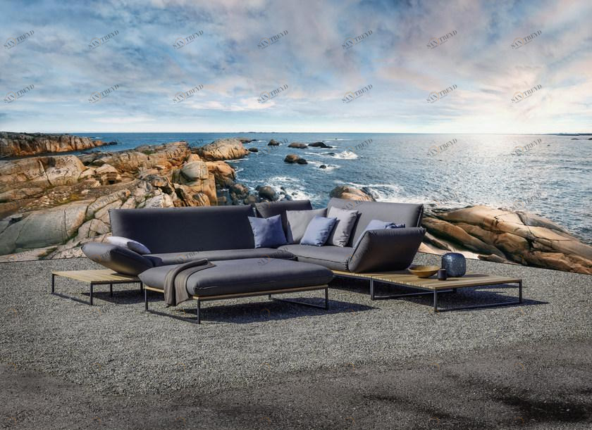 FISCHER MÖBEL Модульный угловой садовый диван на санках из ткани Flora sun-id-1509292