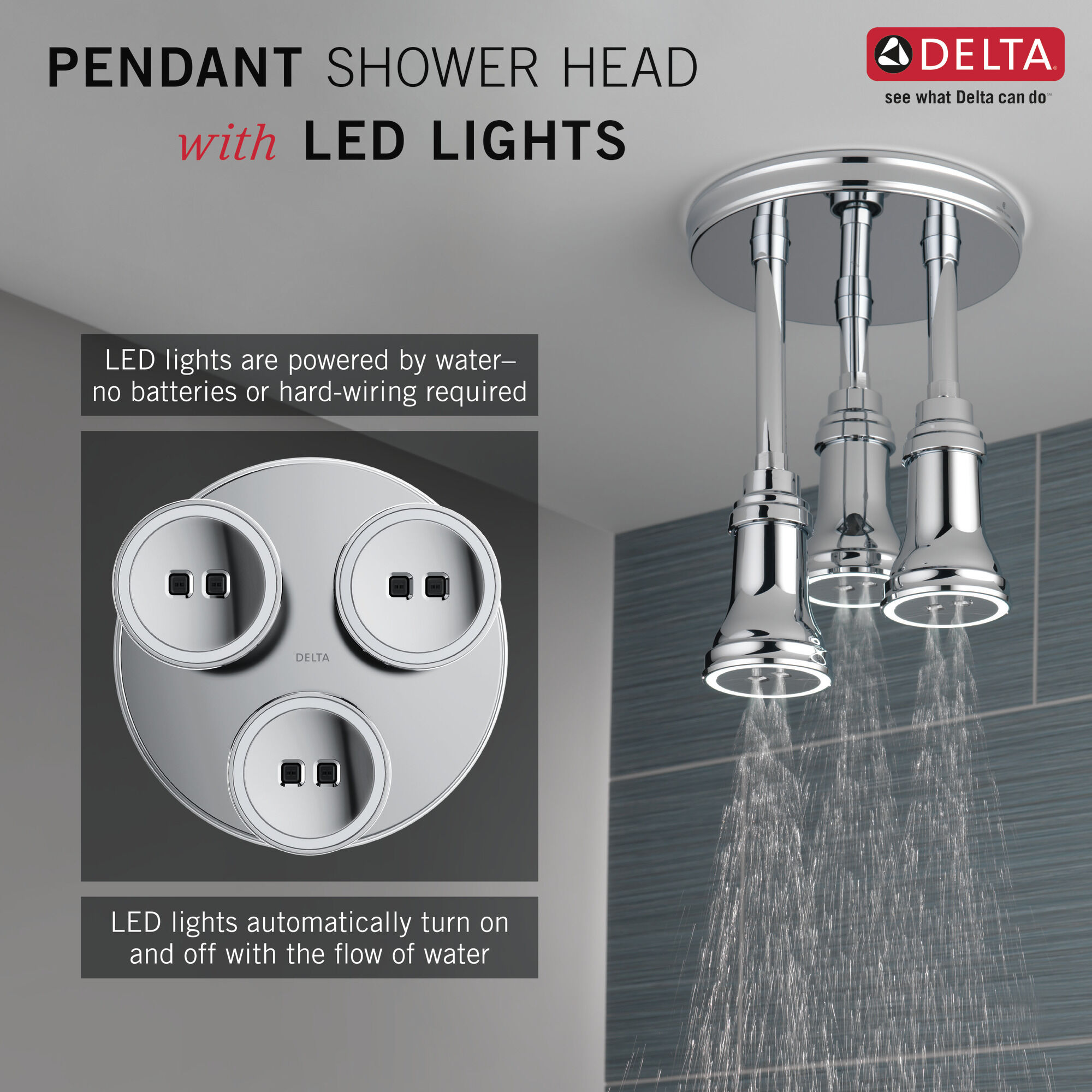 57190-25-L Подвесная душевая лейка Raincan со светодиодной подсветкой H2Okinetic® Delta Faucet Universal Showering Хром  - Вид №2