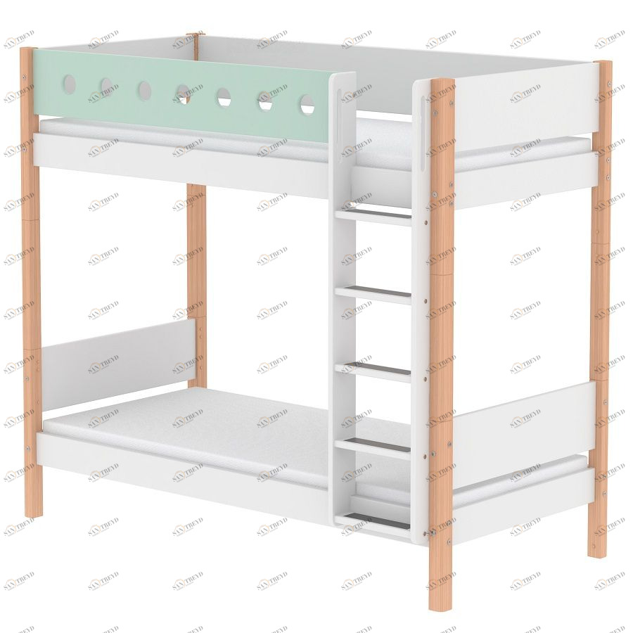 Кровать Flexa White двухъярусная с прямой лестницей, 200 см, мятная лакированная 801741422