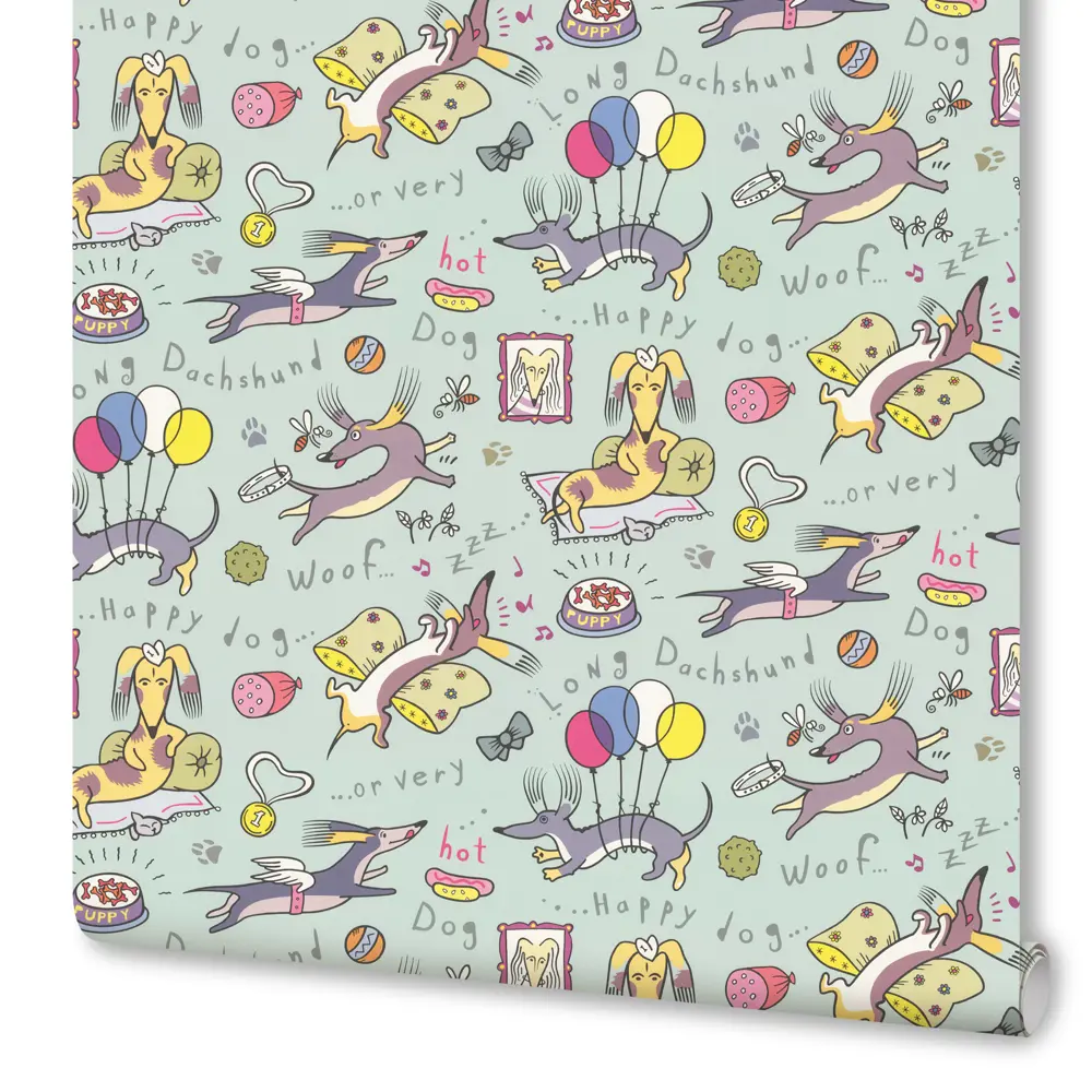 Обои флизелиновые Артекс Таксы зеленые 1.06 м 10714-04 STLM-2192369