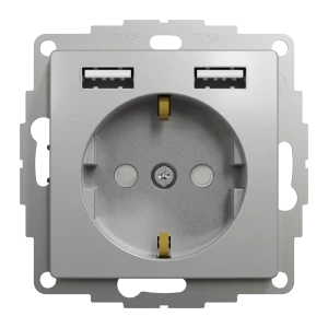 Розетка встраиваемая Systeme Electric Sedna Design с заземлением разъем USB, цвет алюминий 84794313 STLM-2018911