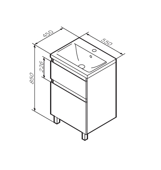 M85AFSX0552WG База под раковину напольная 55 см 2 ящика белый глянец AM.PM X-Joy  - Вид №5