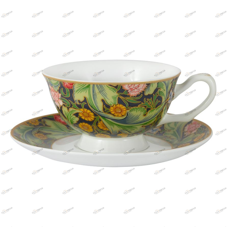 Чашка фарфоровая с блюдцем зеленая "Лестер" (У. Моррис) CARMANI У. МОРРИС 00-3946847 Зеленый 