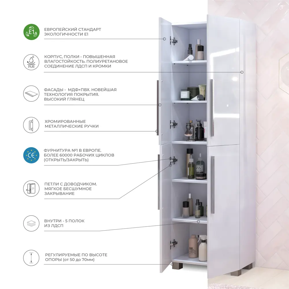 Пенал для ванной Vigo Yuma 189.2x60 см цвет белый STLM-2112664 - Вид №3