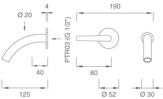 Ceadesign Смеситель для умывальника из нержавеющей стали с гидропрогрессией настенный Flag Flg 05 - Вид №1