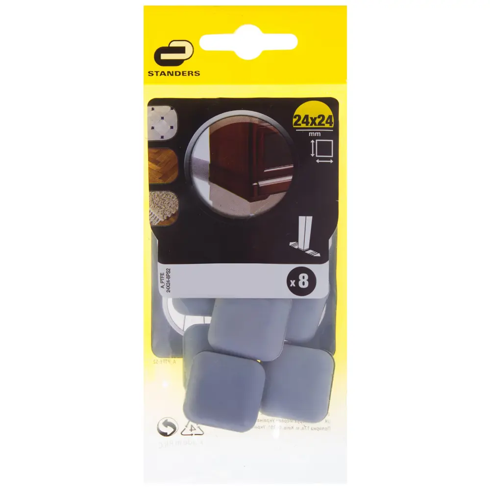 Накладки Standers PTFE 24x24 мм, квадратные, пластик, цвет серый, 8 шт STLM-2131102 - Вид №2