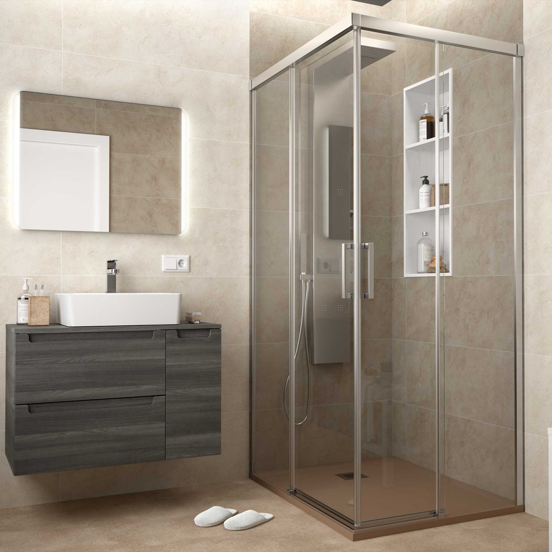 26747 SALGAR Душевая перегородка COPENHAGUE Угловой уголок с 2D и 2FS Transparent 675-875 x 1950 мм